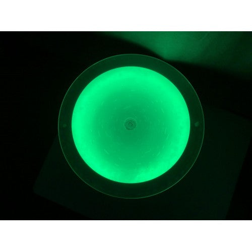 Round light-up side table top with vivid green circular LED ring