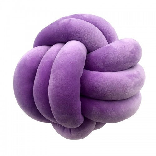 Purple knot ball cushion with soft plush braided loops and rounded knots