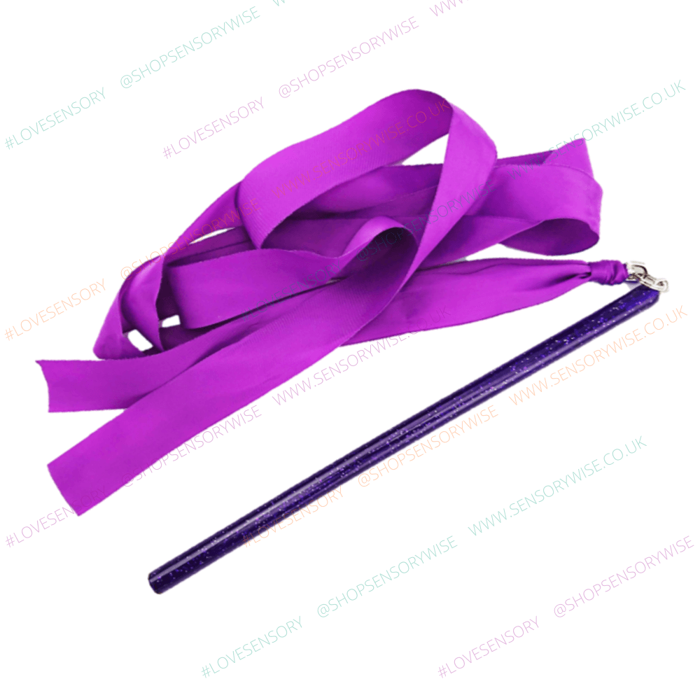 Purple glitter ribbon dance wand with attached streamers, 90 cm
