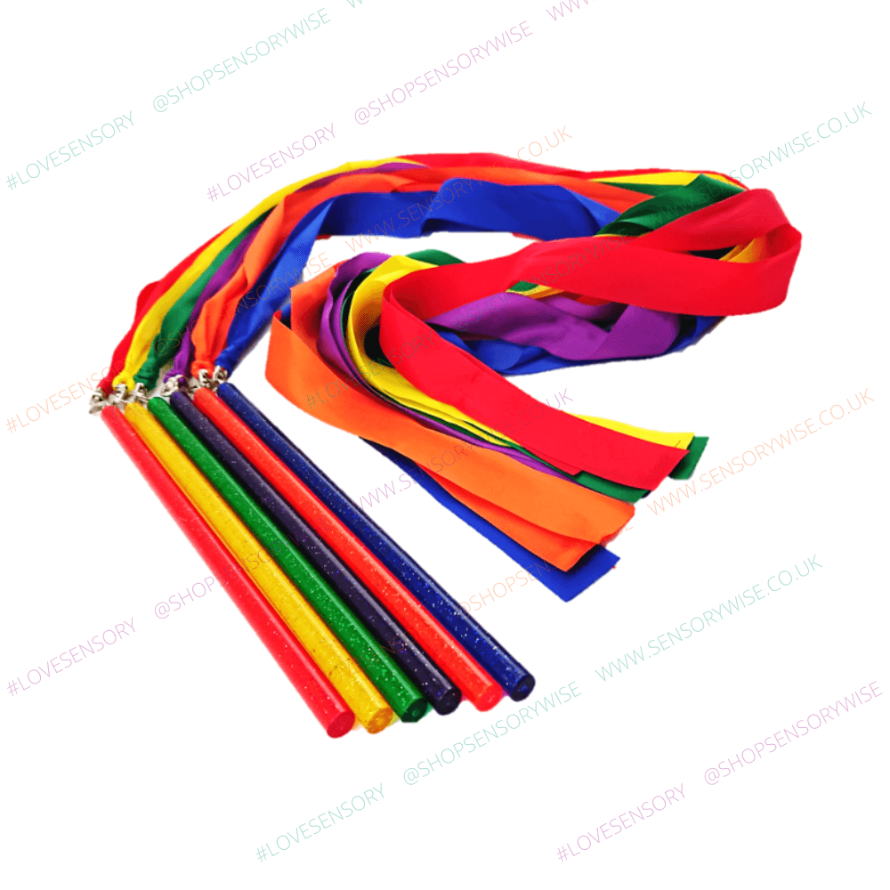 Colorful glitter ribbon dance wand set with multi-color streamers, 90 cm