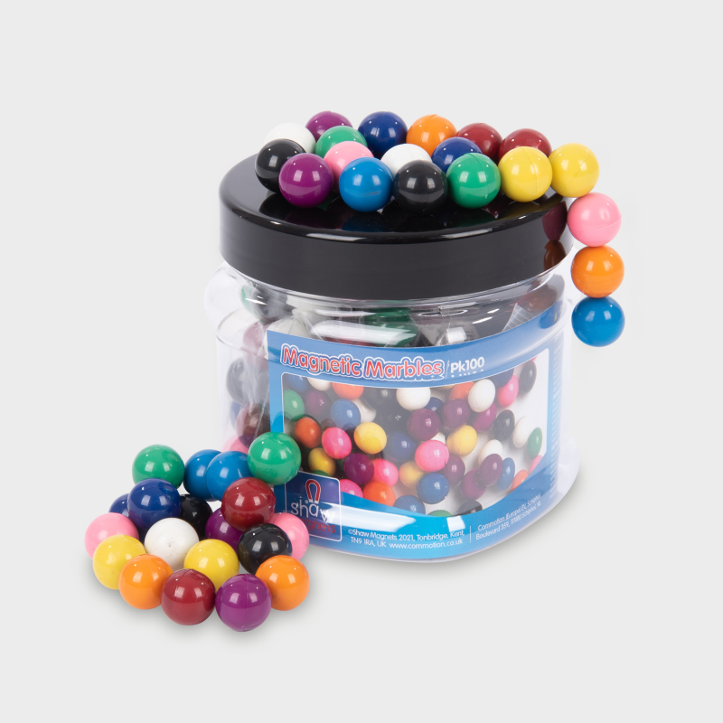 Magnetic colored marbles set in clear jar with multicolor round magnet balls