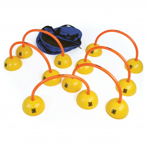 Set of 6 orange-and-yellow arched targets with yellow bases and MasterPlay logos
