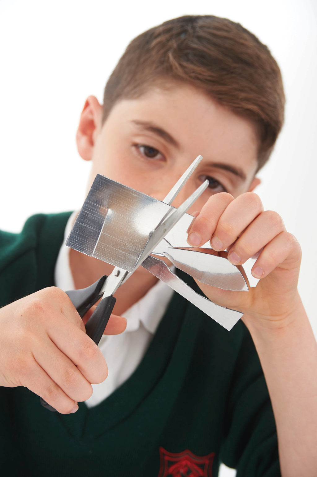 Silver plastic mirror strips held by hands for checking reflections
