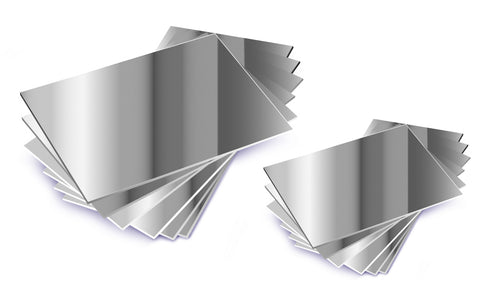 Set of silver A6 plastic mirror sheets with stacked reflective panels