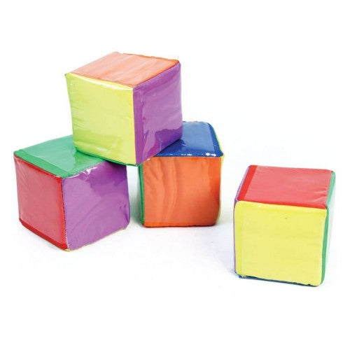 Soft activity cube dice set of 4 in multicolor blocks, padded fabric cubes