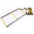 Agility speed ladder with round rungs, black straps and yellow bars, 4 m