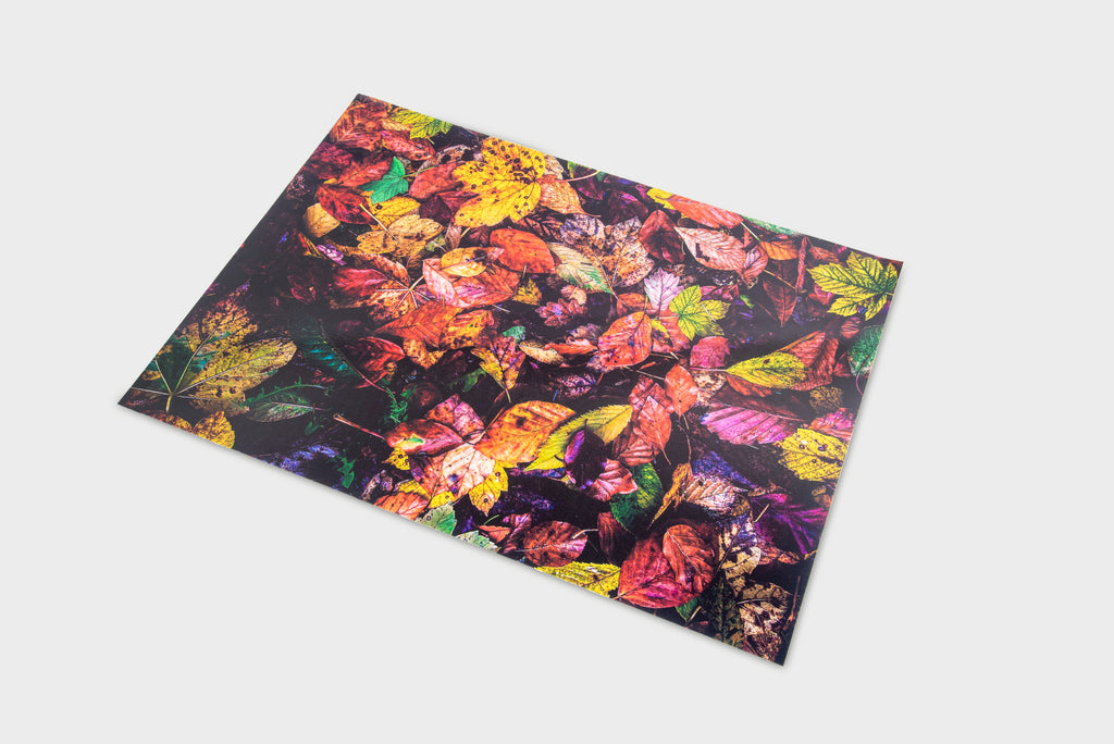 Square play mat with colorful autumn leaf collage print