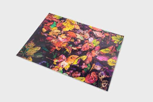 Square play mat with colorful autumn leaf collage print
