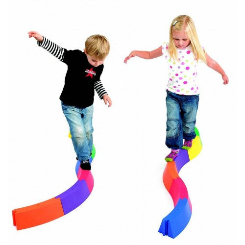Colorful balance stepping pads set with curved foam pieces in orange, purple, and blue