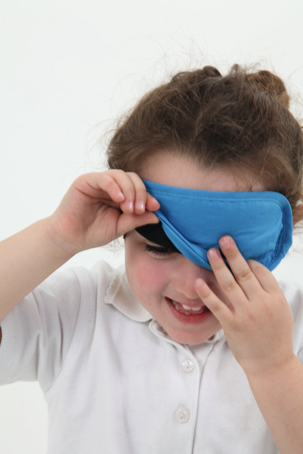Blue fabric blindfold with elastic strap