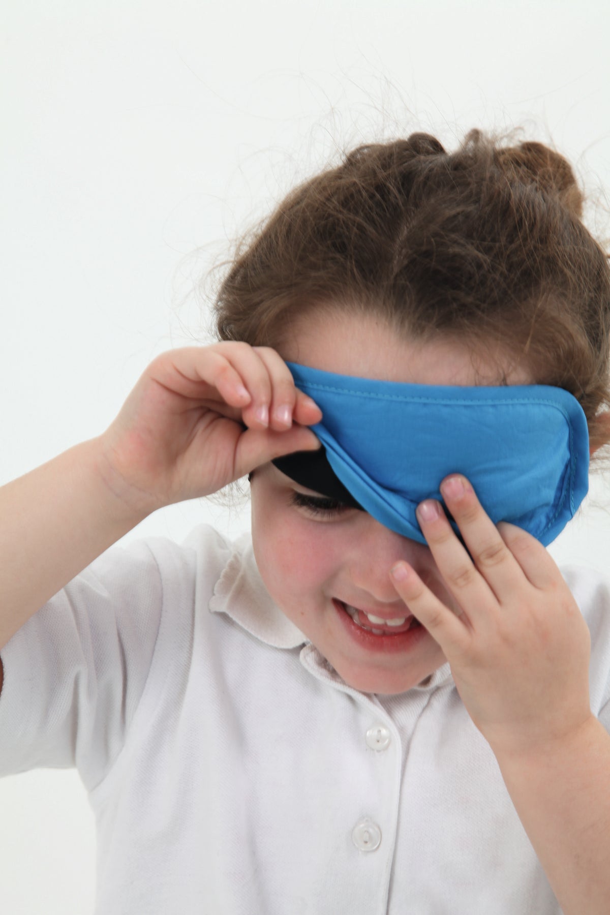Blue fabric blindfold with elastic strap