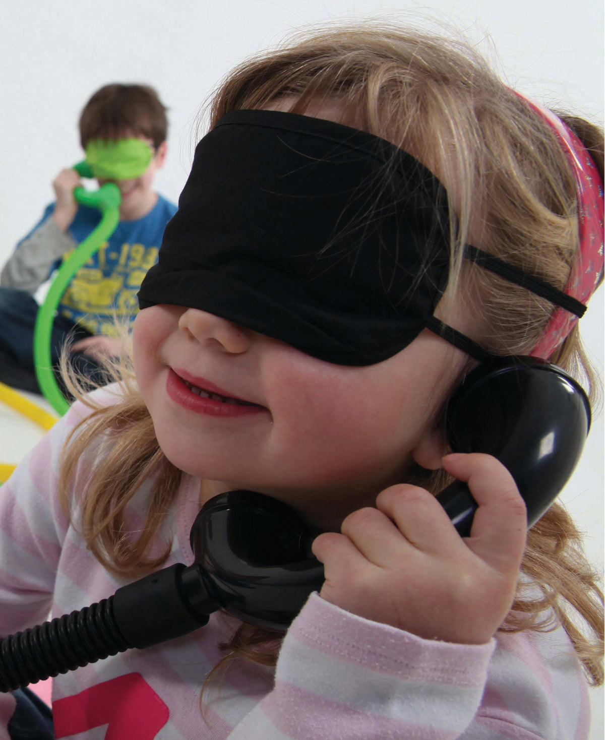Black fabric blindfold with elastic strap