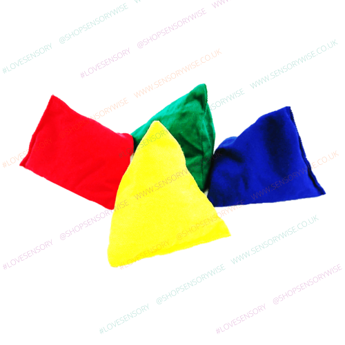 Cotton pyramid bean bag in red, yellow, green, and blue