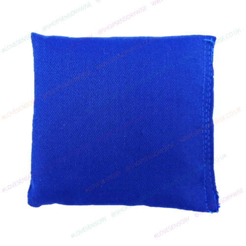 Square cotton bean bag in blue fabric with stitched corners