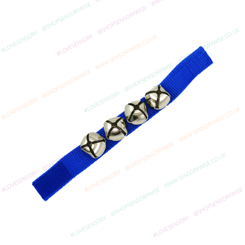 Wrist and ankle bells fabric band with blue fabric strap and silver jingle bells