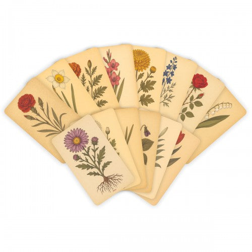 Set of botanical rubbing plates with vintage flower and leaf designs on kraft paper