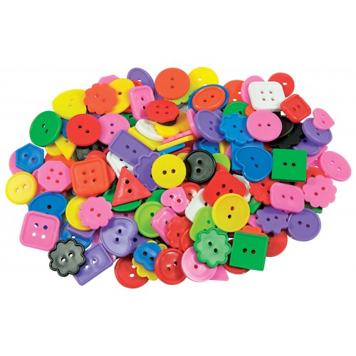 Assorted bright buttons in mixed shapes and colors, 450g bag