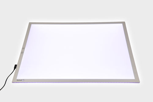 Rectangular color-changing light panel with bright white glow and slim metal frame