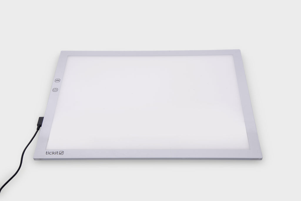 A3 color-changing light panel with black power cable, soft gray-white glow
