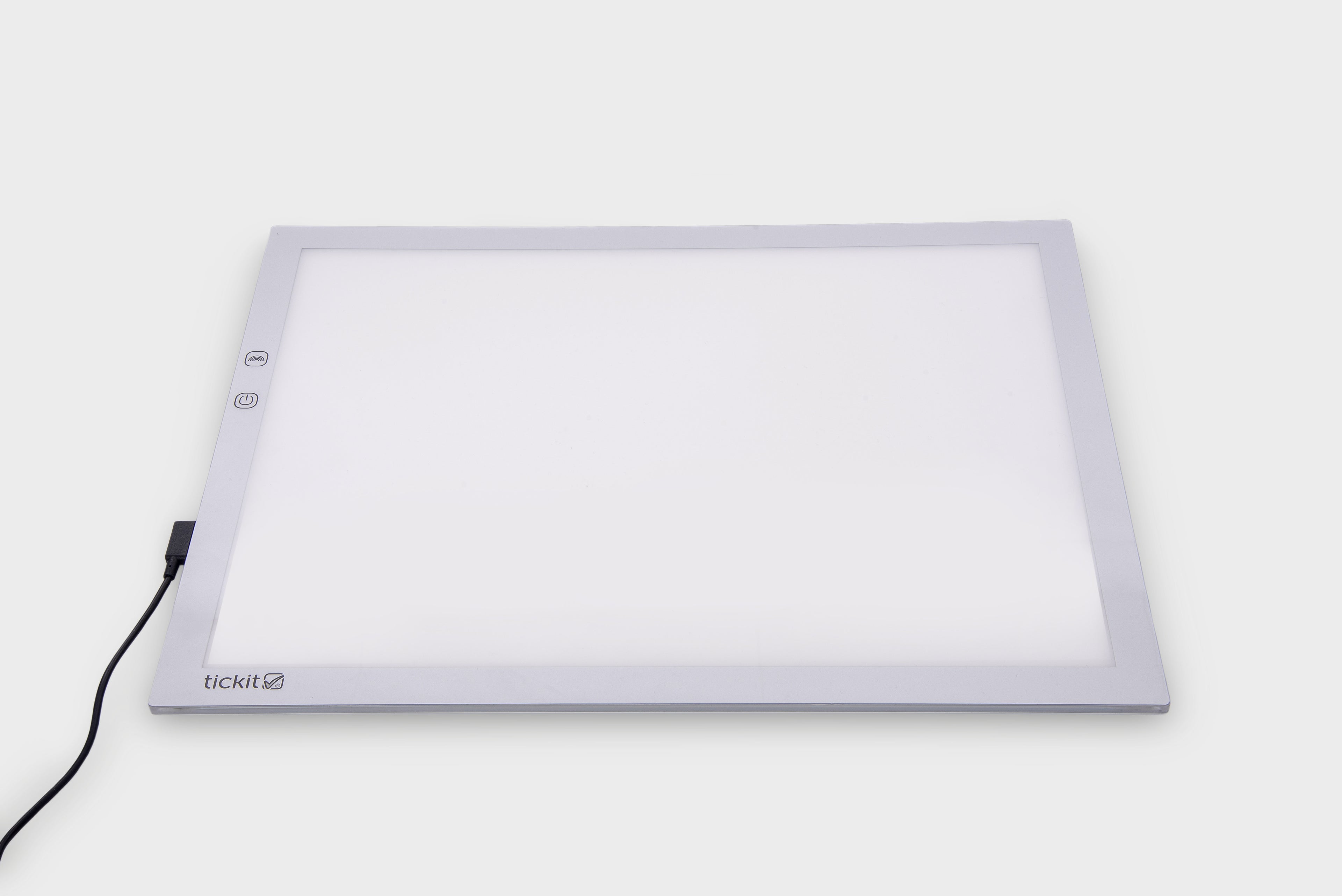 A3 color-changing light panel with black power cable, soft gray-white glow