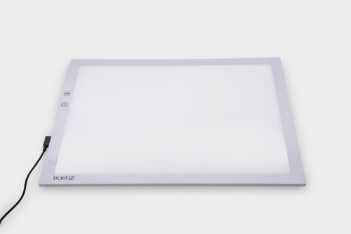 A3 color-changing light panel with black power cable, soft gray-white glow
