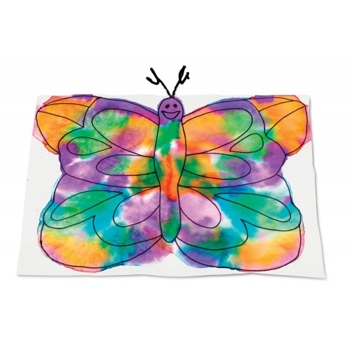 Color diffusing paper sheet with colorful butterfly design
