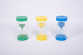 Colourbright sand timer set with green, yellow, and blue glass hourglasses