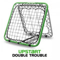 Double trouble rebound net with green frame and black mesh, square goal