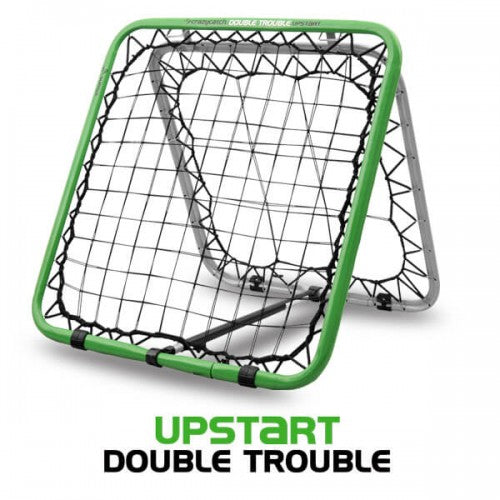 Double trouble rebound net with green frame and black mesh, square goal