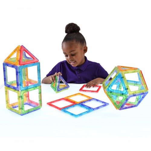 Crystal Megamag magnetic building tiles set with colorful geometric panels, for kids