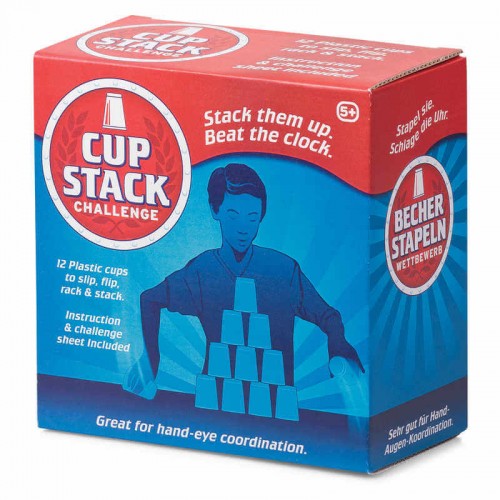 Cup Stack Challenge game set box with 12 plastic cups, ages 5+