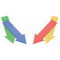 Set of four arrow space markers in green, blue, red and yellow.