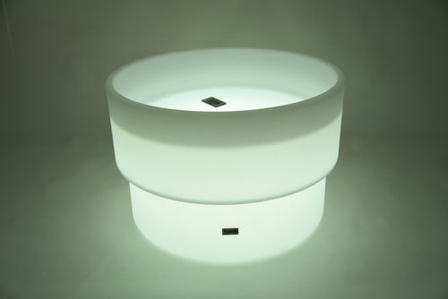 Glowing LED water table, white light, round top