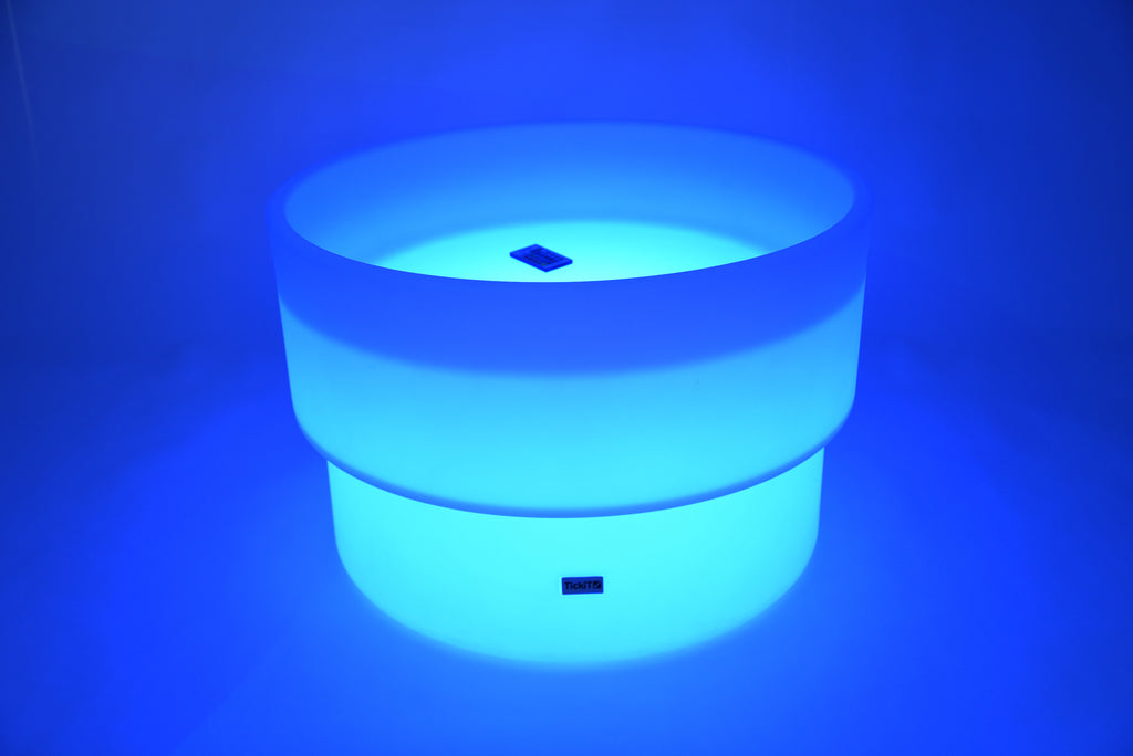 Glowing LED water table, blue light, round top