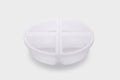 Clear round quadrant tray with four divided compartments, transparent plastic base