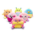 Five-piece plush animal toy set with bright multicolor faces