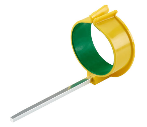 Easi-Grip® arm support cuff with yellow outer ring and green inner sleeve on a rod