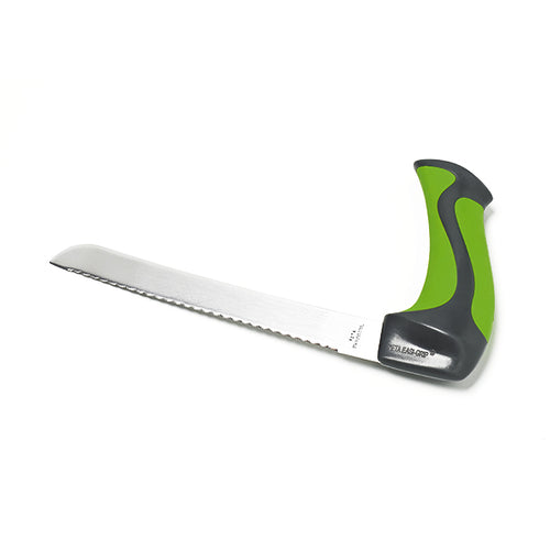 Easi-Grip bread knife with serrated white blade and green non-slip handle