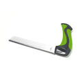 Carving knife with shiny stainless blade and green non-slip grip handle