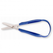 Rounded-blade scissors with blue finger-grip loop handle