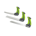 Set of 3 kitchen knives with green ergonomic handles and stainless-steel blades