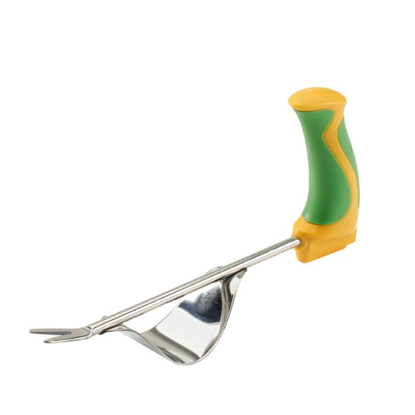 Easi-Grip® weeder with yellow-green handle and chrome metal fork head