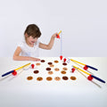 Emotions fishing game with smiley-face cookie cards and two fishing rods