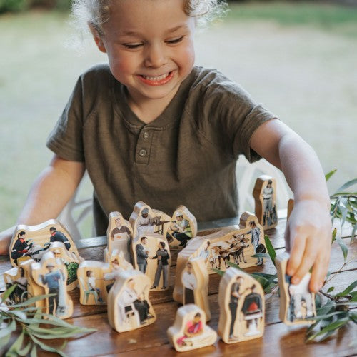 Everyday Heroes miniature character figurines, light-toned painted people figures