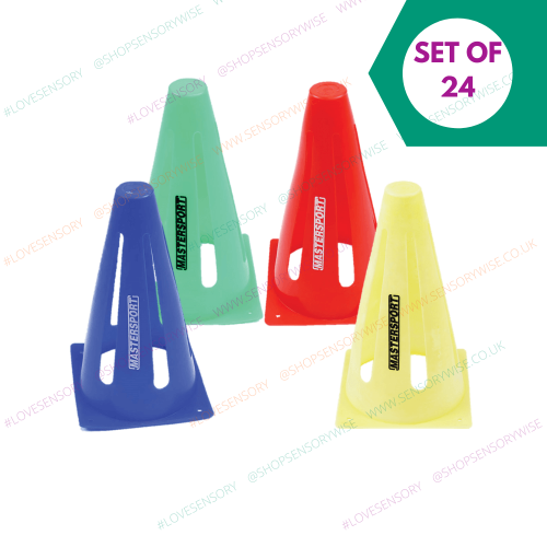 Set of 24 space markers with cone tips in blue, red, green and yellow