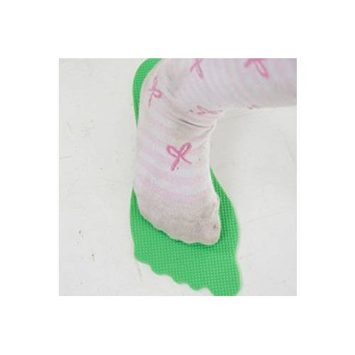 Footprint floor marker with green base and pink bow detail