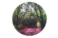 Round forest landscape play mat insert with trees and path, top view
