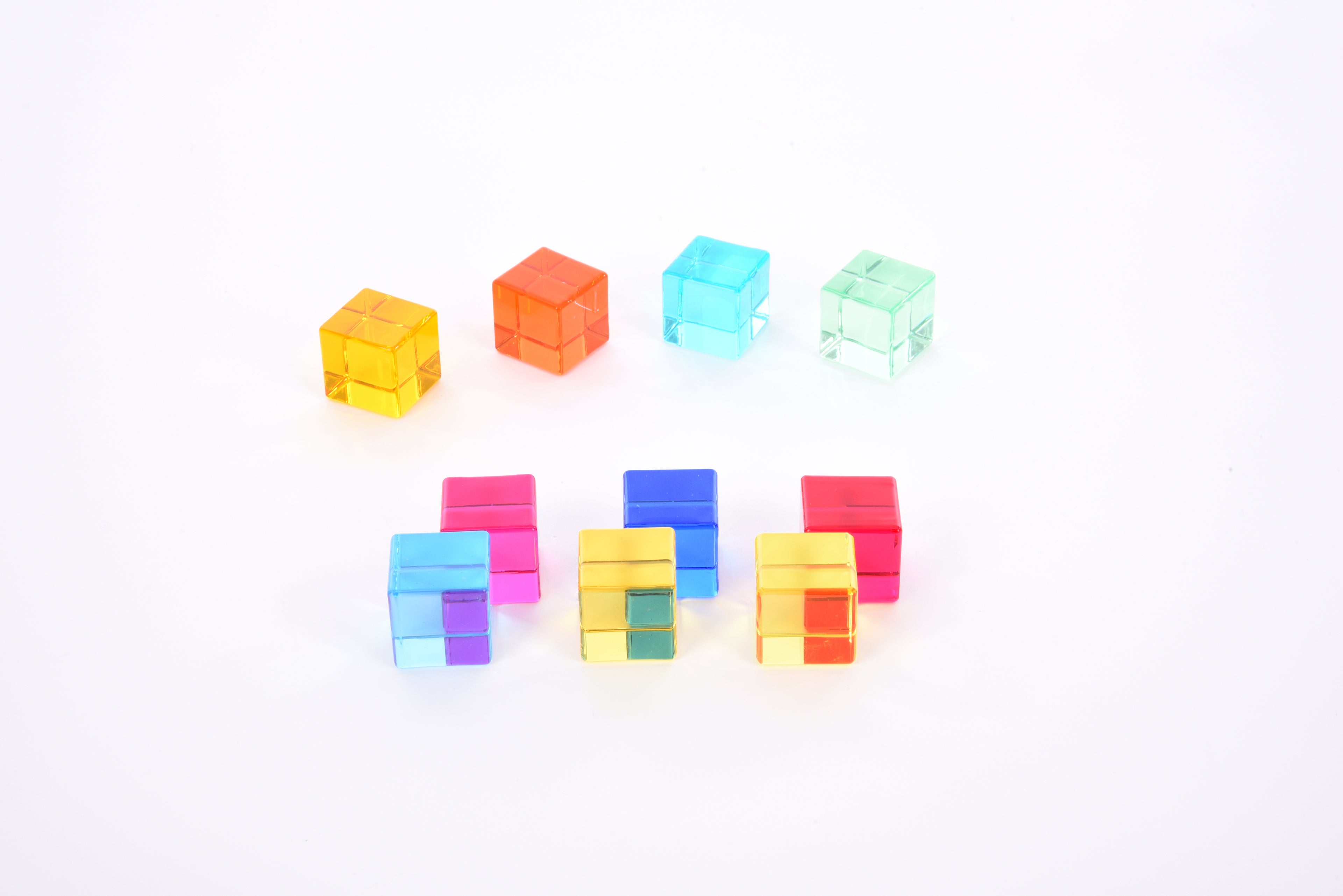 Assorted translucent gem cube blocks in bright colors
