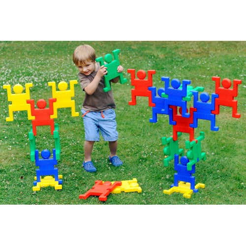 Giant acrobat toy set with colorful interlocking pieces in red, blue, green, yellow