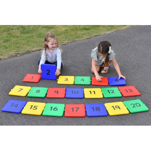 Set of 20 oversized numbered connecting beads, colorful square pieces with digits 1–20